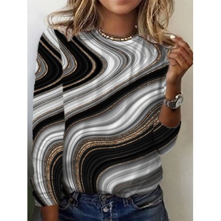 Women's Long Sleeve Tee T-shirt Spring/Fall Geometric Jersey Crew Neck Daily Going Out Casual Top