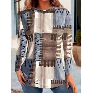 Women's Long Sleeve Tee T-shirt Spring/Fall Geometric Printing Crew Neck Casual Top