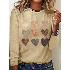 Women's Long Sleeve Tee T-shirt Spring/Fall Heart/Cordate Printing Crew Neck Casual Graphic Tee Top
