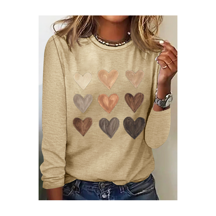 Women's Long Sleeve Tee T-shirt Spring/Fall Heart/Cordate Printing Crew Neck Casual Graphic Tee Top