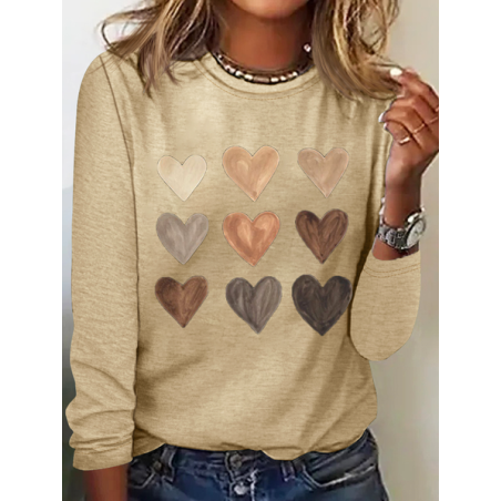 Women's Long Sleeve Tee T-shirt Spring/Fall Heart/Cordate Printing Crew Neck Casual Graphic Tee Top