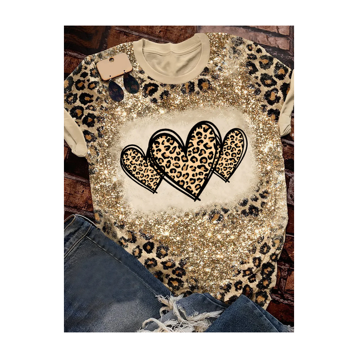 Women's Short Sleeve Tee T-shirt Summer Leopard Printing Crew Neck Casual Top Graphic Tee