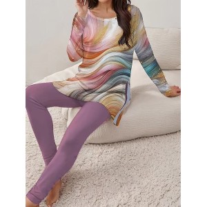 Women's Jersey Abstract Daily Going Out Two Piece Set Long Sleeve Casual Spring/Fall Top With Pants Matching Set