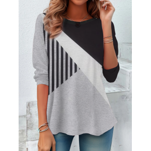 Women's Long Sleeve Tee T-shirt Spring/Fall Striped Printing Crew Neck Casual Top