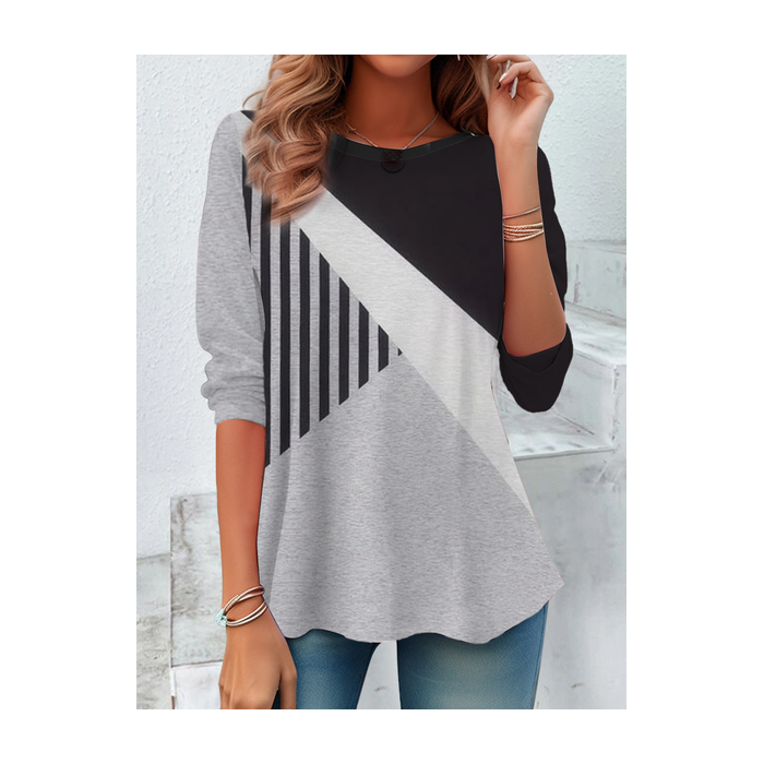Women's Long Sleeve Tee T-shirt Spring/Fall Striped Printing Crew Neck Casual Top