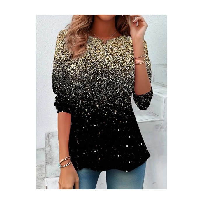 Women's Long Sleeve Tee T-shirt Spring/Fall Ombre Printing Crew Neck Casual Top