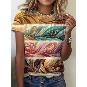 Women's Short Sleeve Tee T-shirt Summer Abstract Crew Neck Casual Top