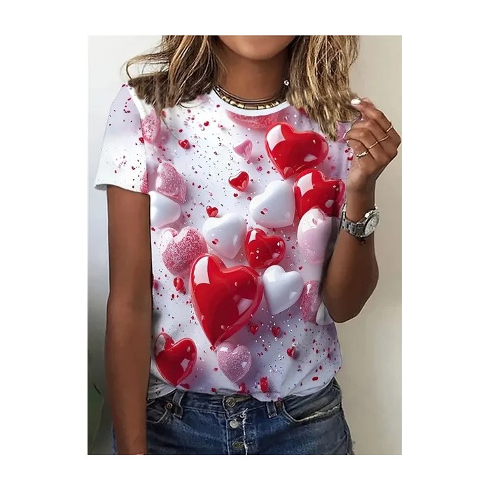 Women's Short Sleeve Tee T-shirt Summer Heart/Cordate Jersey Crew Neck Daily Going Out Casual Top