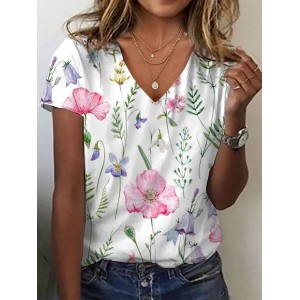 Women's Short Sleeve Tee T-shirt Summer Floral Jersey V Neck Daily Going Out Casual Top