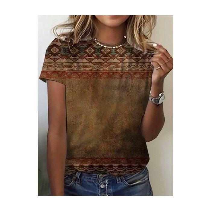 Women's Short Sleeve Tee T-shirt Summer Ethnic Jersey Crew Neck Daily Going Out Casual Top