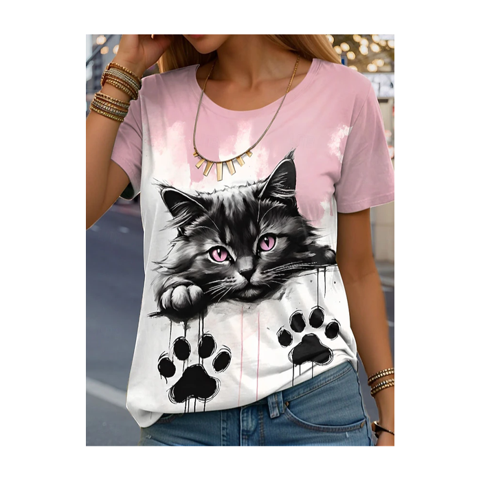 Women's Short Sleeve Tee T-shirt Summer Cat Jersey Crew Neck Daily Going Out Casual Top
