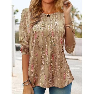 Casual Crew Neck Loose Floral T-Shirt