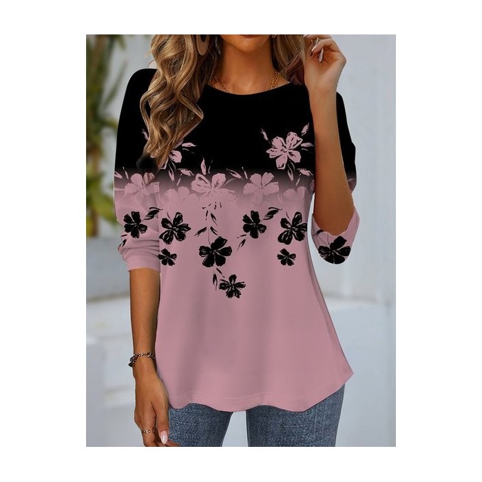 Women's Long Sleeve Tee T-shirt Spring/Fall Floral Jersey Crew Neck Daily Going Out Casual Top