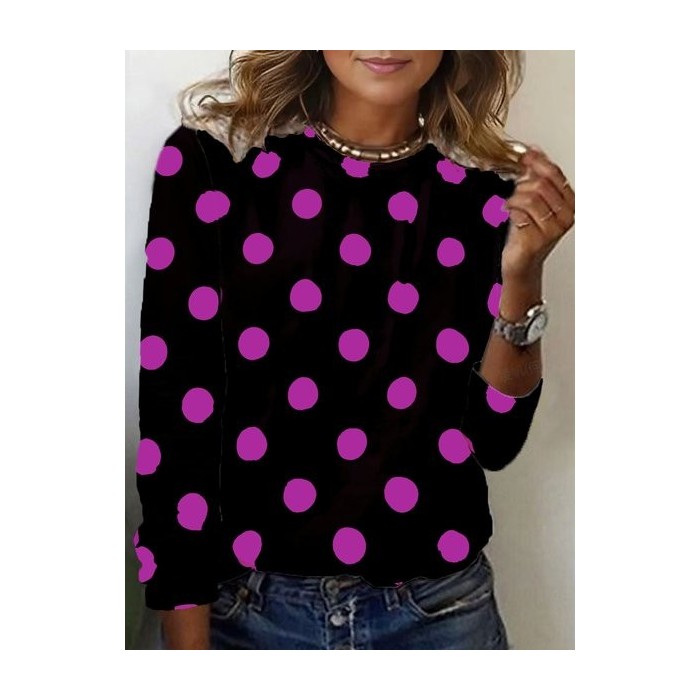Women's Long Sleeve Tee T-shirt Spring/Fall Polka Dots Jersey Crew Neck Daily Going Out Casual Top