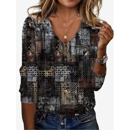 Women's Long Sleeve Tee T-shirt Spring/Fall Geometric Jersey V Neck Daily Going Out Casual Top