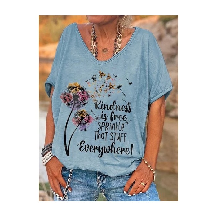 Women's Short Sleeve Tee T-shirt Summer Dandelion Jersey V Neck Holiday Going Out Casual Top