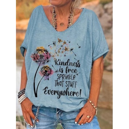 Women's Short Sleeve Tee T-shirt Summer Dandelion Jersey V Neck Holiday Going Out Casual Top