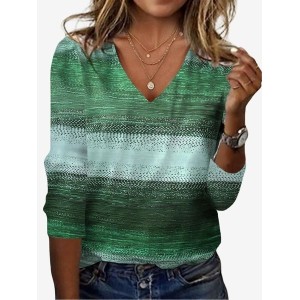 Women's Long Sleeve Tee T-shirt Spring/Fall Abstract Jersey V Neck Vacation Going Out Casual Top