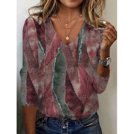 Women's Long Sleeve Tee T-shirt Spring/Fall Geometric Jersey V Neck Daily Going Out Casual Top
