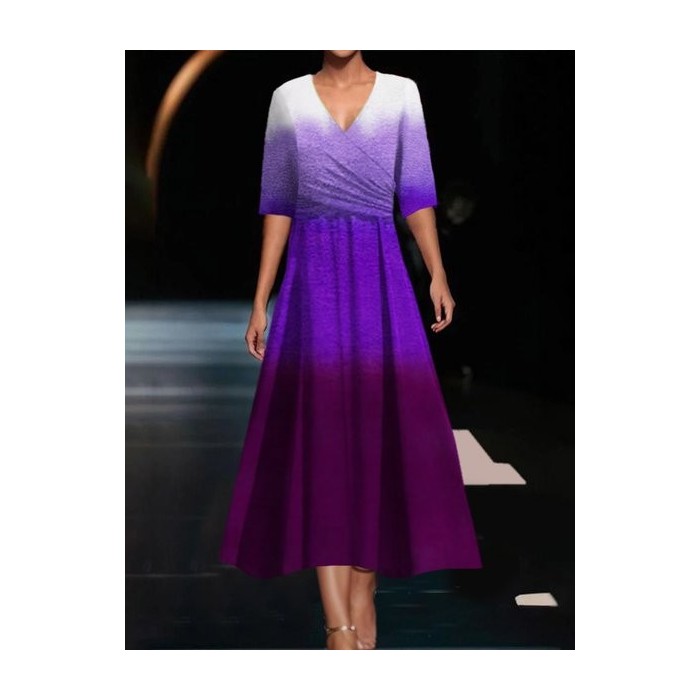 Women's Short Sleeve Summer Ombre Dress V Neck Daily Going Out Casual Maxi A-Line