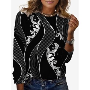Women's Long Sleeve Tee T-shirt Spring/Fall Geometric Jersey Crew Neck Daily Going Out Casual Top