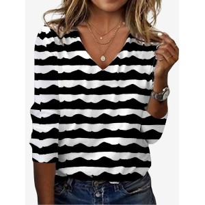 Women's Long Sleeve Tee T-shirt Spring/Fall Geometric Jersey V Neck Daily Going Out Casual Top