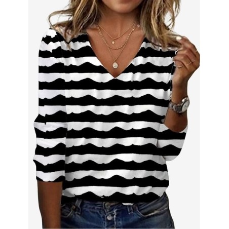 Women's Long Sleeve Tee T-shirt Spring/Fall Geometric Jersey V Neck Daily Going Out Casual Top