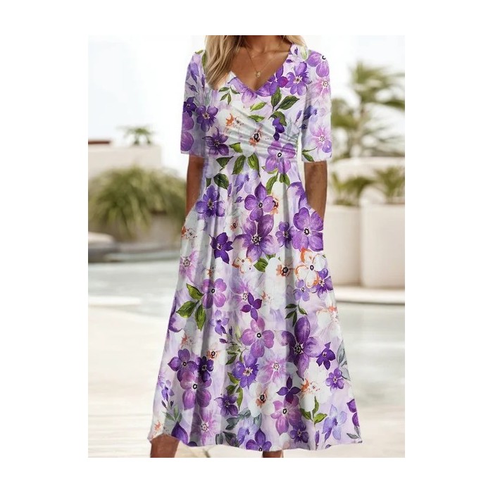 Women's Short Sleeve Summer Floral Dress V Neck Daily Going Out Casual Maxi A-Line