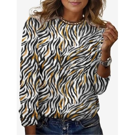 Women's Long Sleeve Tee T-shirt Spring/Fall Zebra Jersey Crew Neck Daily Going Out Casual Top