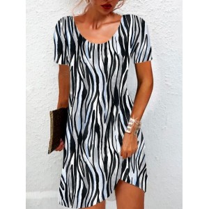 Women's Short Sleeve Summer Zebra Jersey Dress Crew Neck Daily Going Out Casual Mini H-Line TUNIC