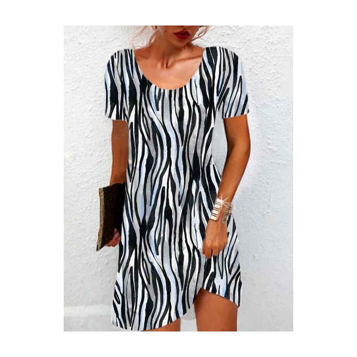 Women's Short Sleeve Summer Zebra Jersey Dress Crew Neck Daily Going Out Casual Mini H-Line TUNIC