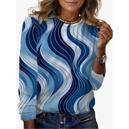 Women's Long Sleeve Tee T-shirt Spring/Fall Geometric Jersey Crew Neck Daily Going Out Casual Top