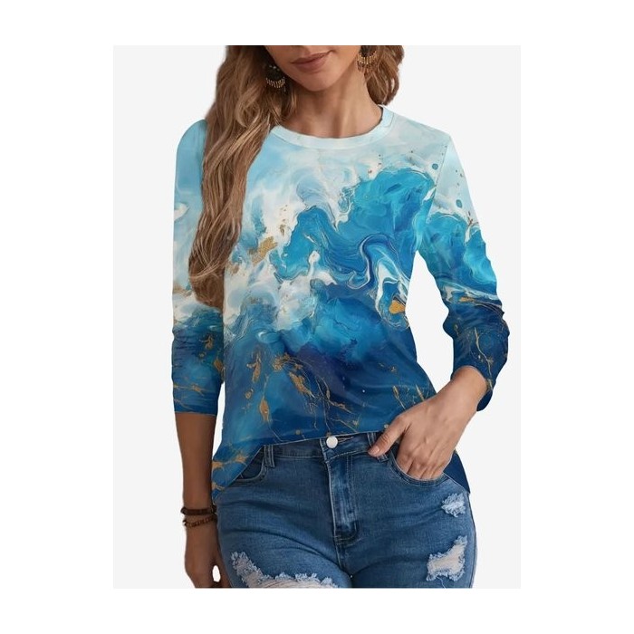 Women's Long Sleeve Tee T-shirt Spring/Fall Abstract Jersey Crew Neck Holiday Going Out Casual Top