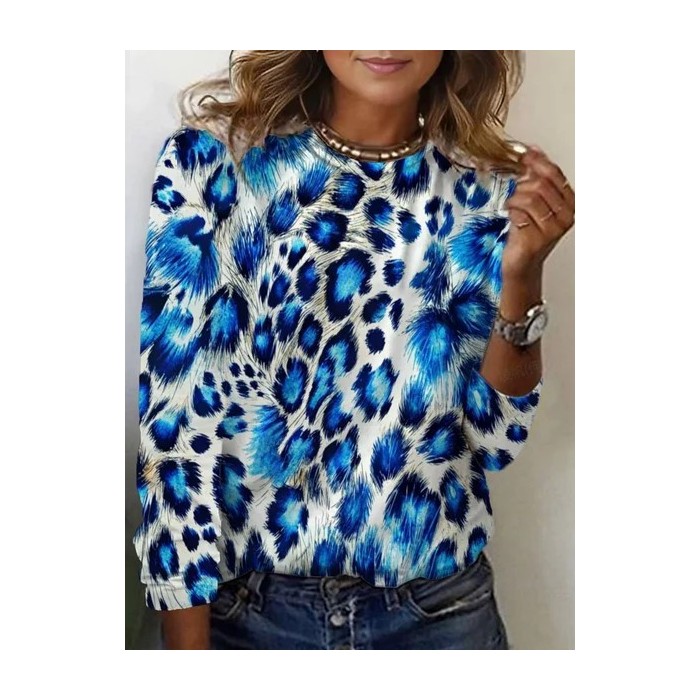 Women's Long Sleeve Tee T-shirt Spring/Fall Abstract Jersey Crew Neck Holiday Going Out Casual Top