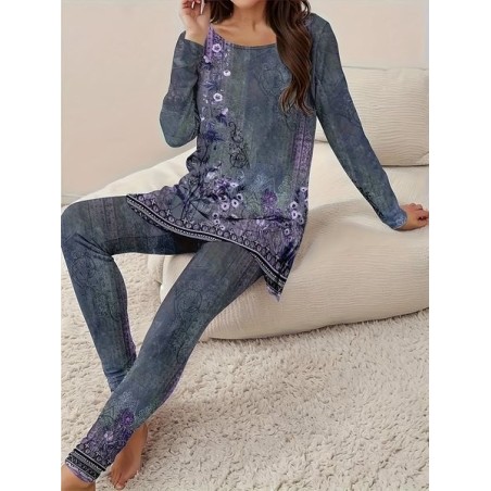 Women's Jersey Floral Daily Going Out Two Piece Set Long Sleeve Casual Spring/Fall Top With Pants Matching Set