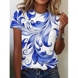 Women's Short Sleeve Tee T-shirt Summer Floral Jersey Crew Neck Daily Going Out Casual Top