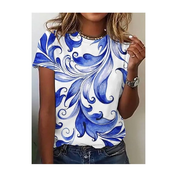 Women's Short Sleeve Tee T-shirt Summer Floral Jersey Crew Neck Daily Going Out Casual Top