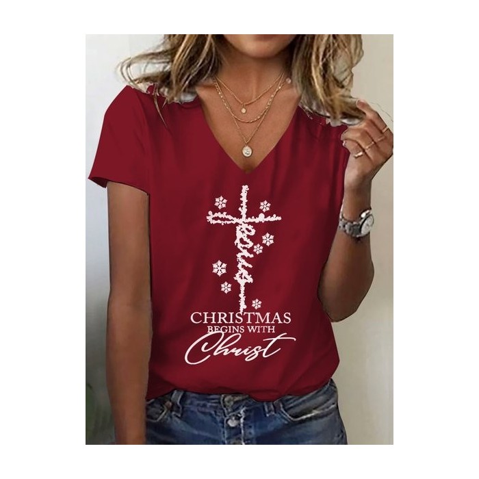 Women's Short Sleeve Tee T-shirt Summer Text Letters Jersey V Neck Daily Going Out Casual Top