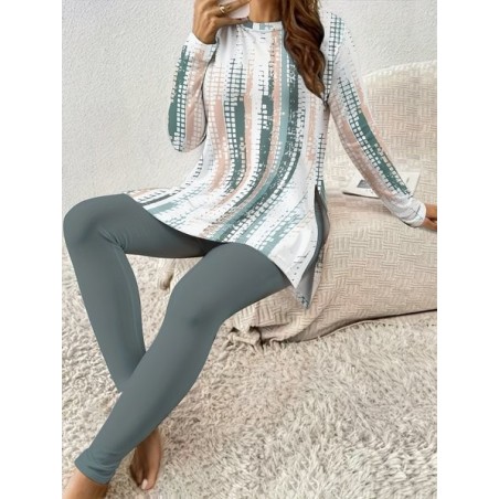 Women's Jersey Abstract Daily Going Out Two Piece Set Long Sleeve Casual Spring/Fall Top With Pants Matching Set