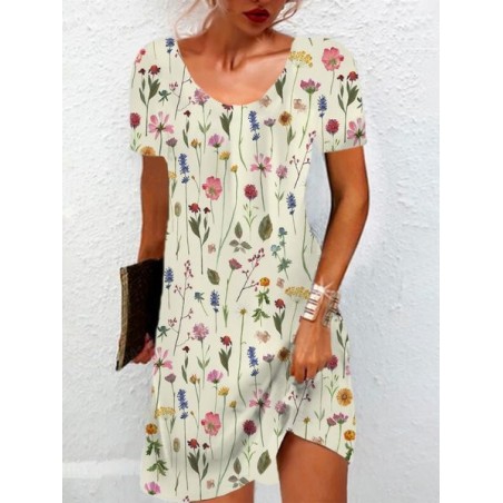 Women's Short Sleeve Summer Floral Jersey Dress Crew Neck Daily Going Out Casual Mini H-Line T-Shirt Dress