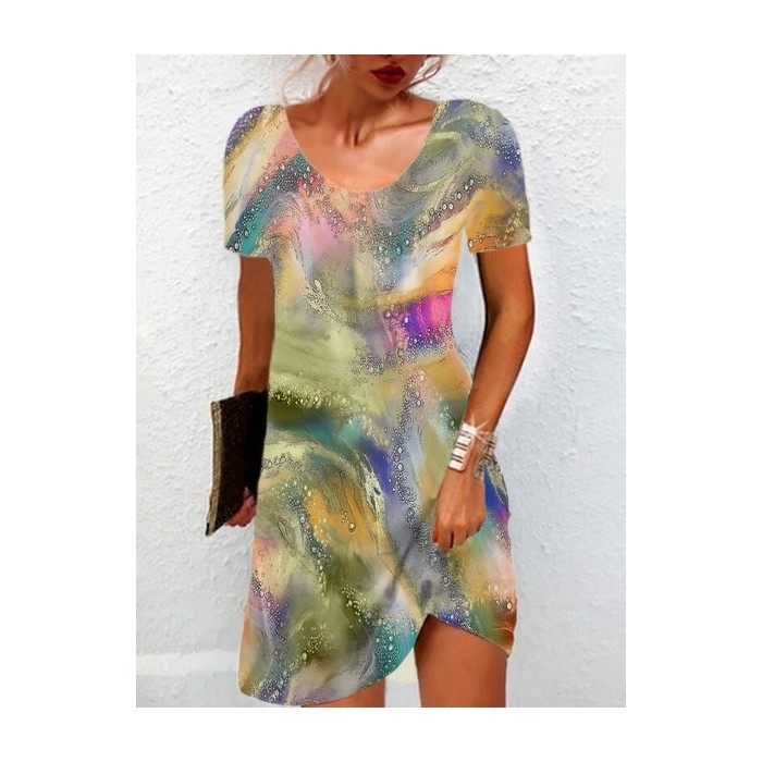 Women's Short Sleeve Summer Abstract Jersey Dress Crew Neck Daily Going Out Casual Mini H-Line TUNIC