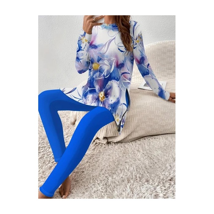 Women's Jersey Floral Daily Going Out Two Piece Set Long Sleeve Casual Spring/Fall Top With Pants Matching Set