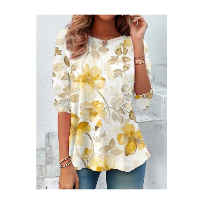 Women's Long Sleeve Tee T-shirt Spring/Fall Floral Jersey Crew Neck Daily Going Out Casual Top