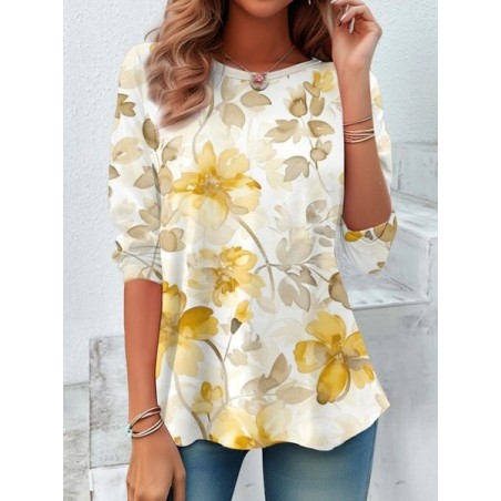 Women's Long Sleeve Tee T-shirt Spring/Fall Floral Jersey Crew Neck Daily Going Out Casual Top