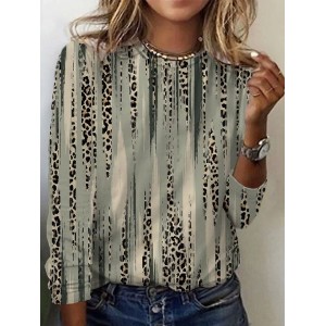 Women's Long Sleeve Tee T-shirt Spring/Fall Leopard Jersey Crew Neck Daily Going Out Casual Top