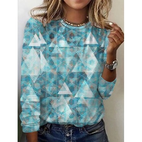 Women's Long Sleeve Tee T-shirt Spring/Fall Geometric Jersey Crew Neck Daily Going Out Casual Top