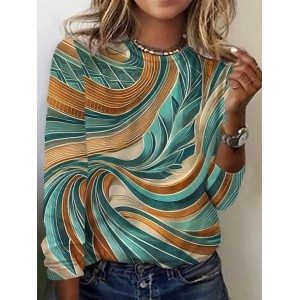 Women's Long Sleeve Tee T-shirt Spring/Fall Geometric Jersey Crew Neck Daily Going Out Casual Top