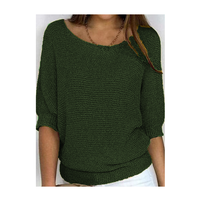 Women's Knitted Boat Neck 3/4 Sleeve Sweater