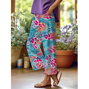 Women Floral Long Pants Casual Spring/Fall Trousers