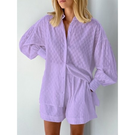 Women's Embossed Plain Daily Going Out Two-Piece Set White Casual Spring/Fall Top With Pants Matching Set